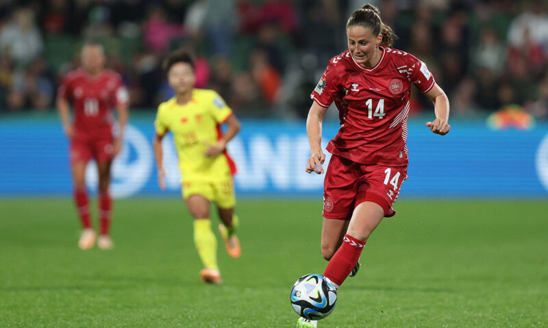 Everton's Nicoline Sorensen playing for Denmark at the 2023 FIFA Women's World Cup
