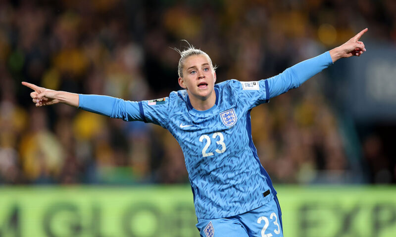 Alessia Russo celebrates her goal for England at the 2023 FIFA Women's World Cup