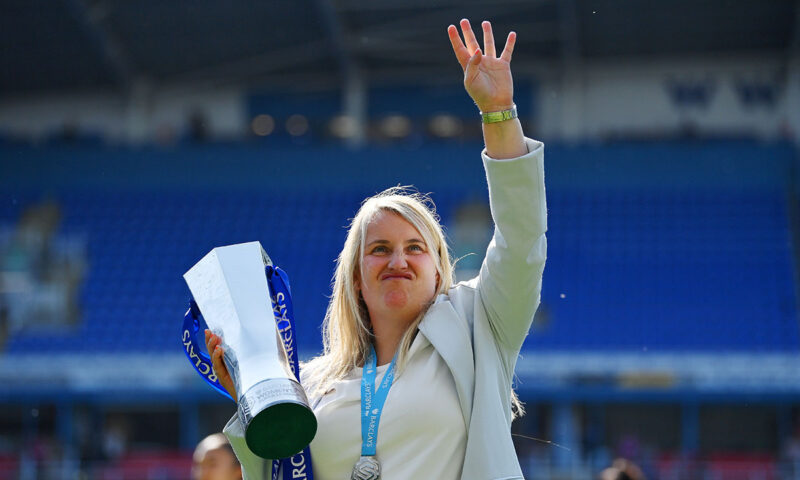 Emma Hayes celebrating Chelsea's fourth straight Barclays Women's Super League title