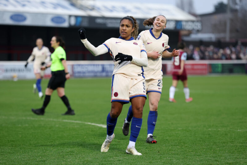 Catarina Macario celebrates scoring against West Ham.